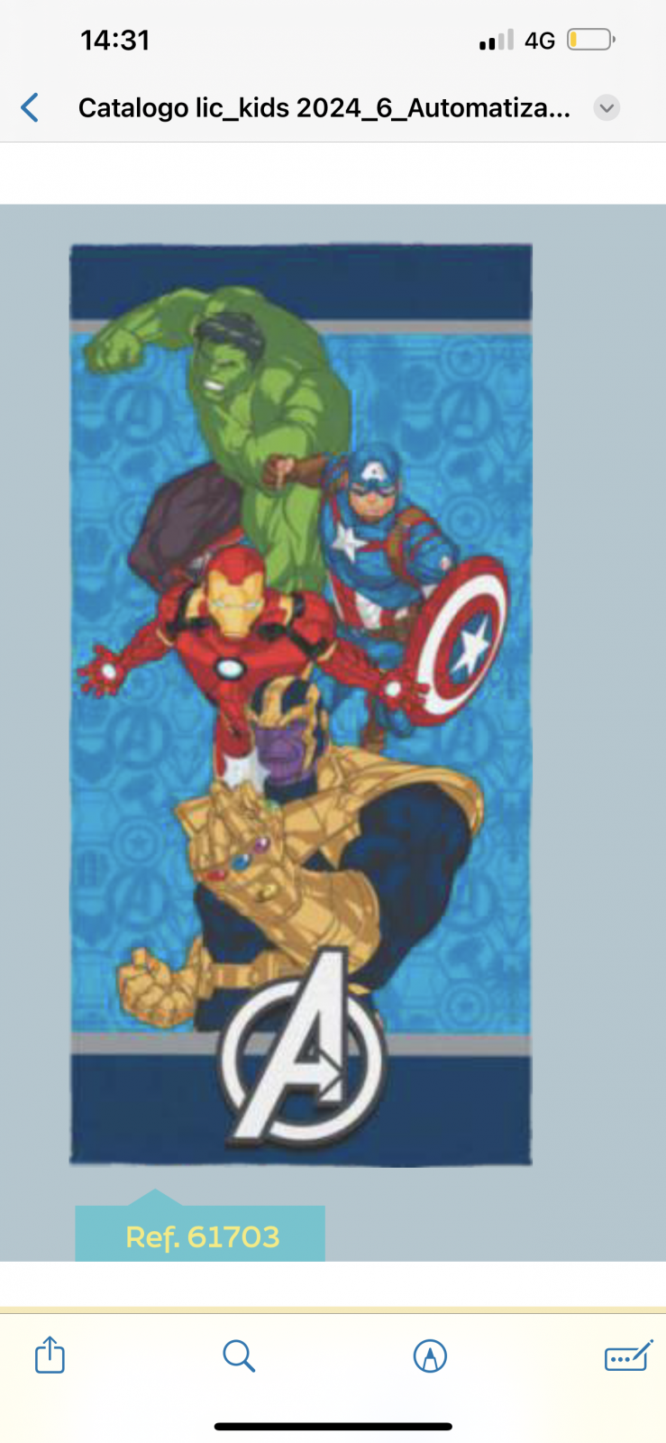 TOALHA MASC INF MARVEL REF.61703 MRH 70X1,40.