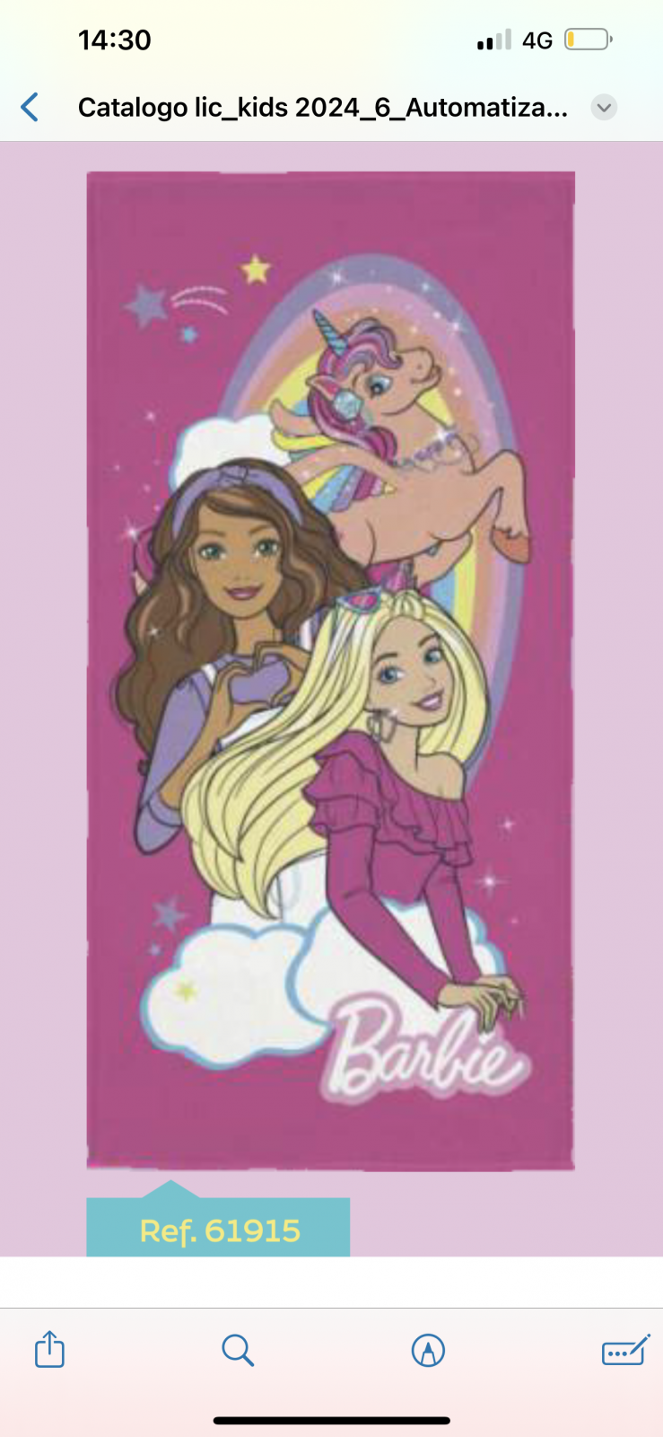 TOALHA FEM INF BARBIE REF.61915 RSA 70X1,40.