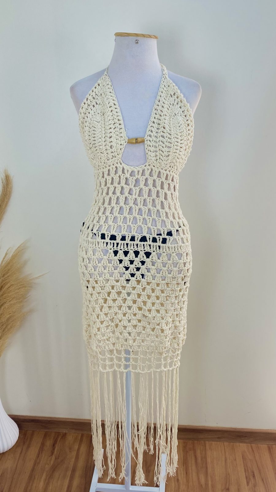 VESTIDO FEM ADT SM LG TRICOT REF.LZ322 CRM U.