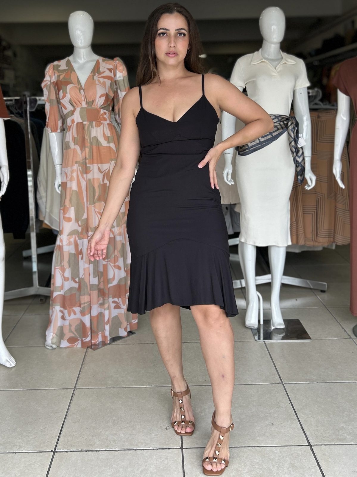 VESTIDO FEM C/ALÇ CRT REF.129528 PTO G.