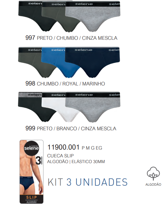 KIT CUECA SLIP C/3 R132 REF.11900 STD P.