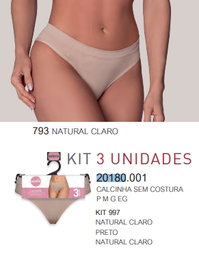 KIT CALCINHA C/3 S/CSTR REF.20180 NTRL/PT EG.