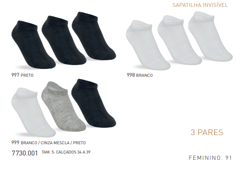 KIT3 MEIA FEM ADT SPT REF.7730 BCO 34AO39.