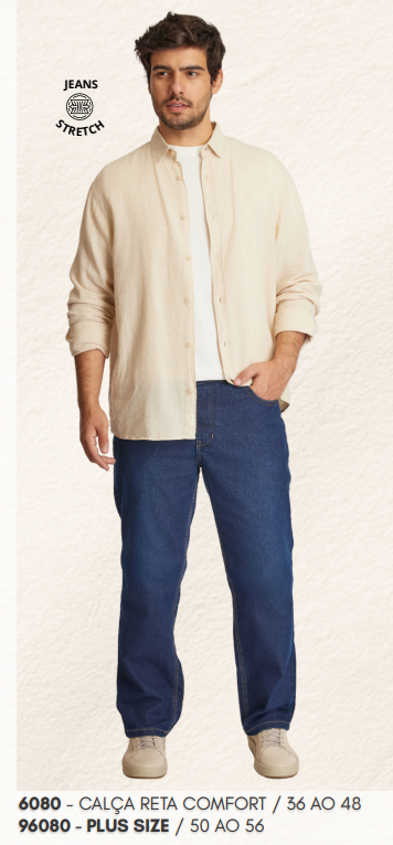 CALÇA MASC ADT RETA REF.6080 JNS/ESC 48.
