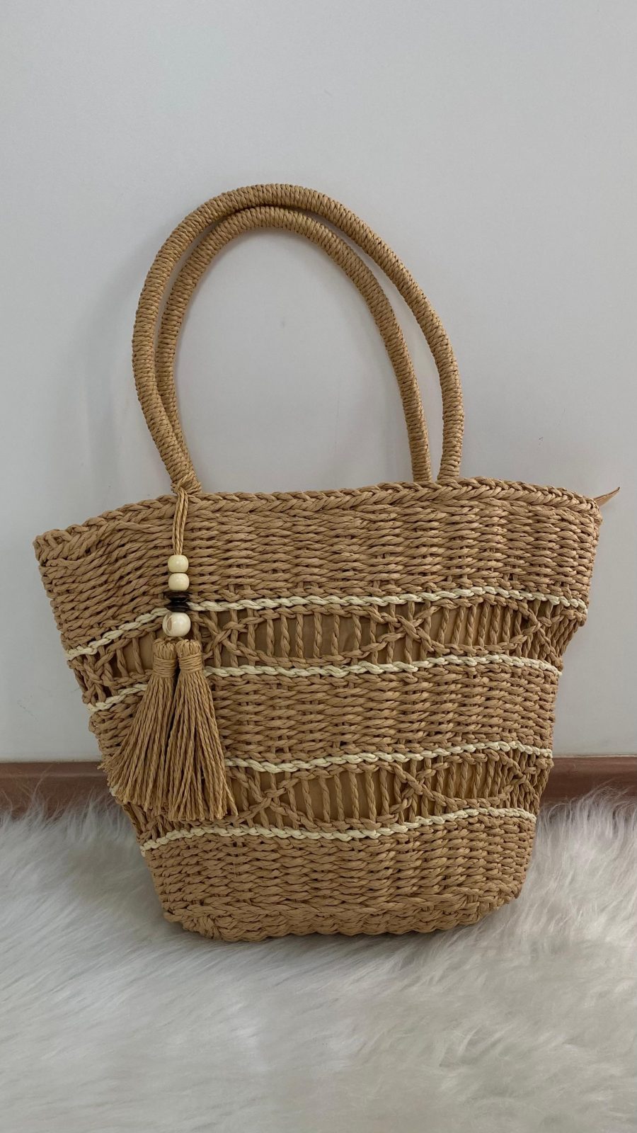 BOLSA FEM D/LADO REF.MH1523 BGE/PALHA U.